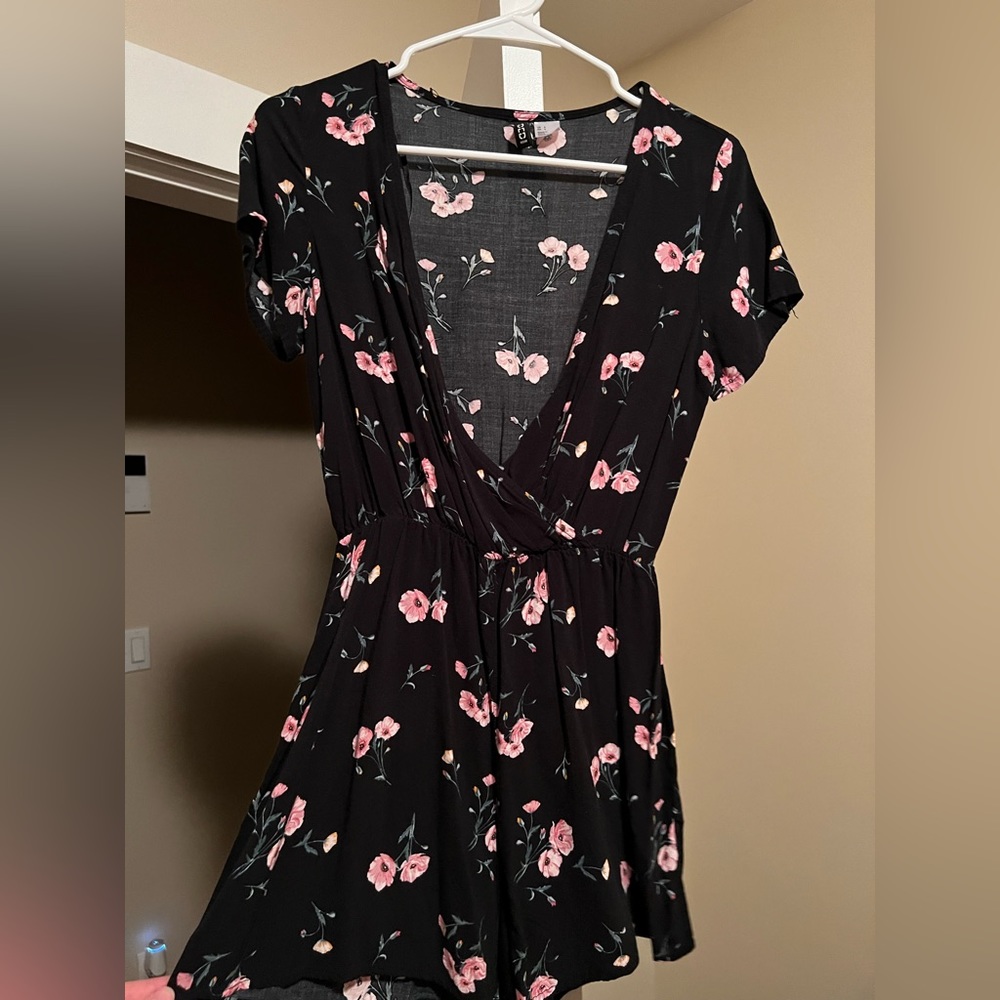 Black Flower Printed Romper